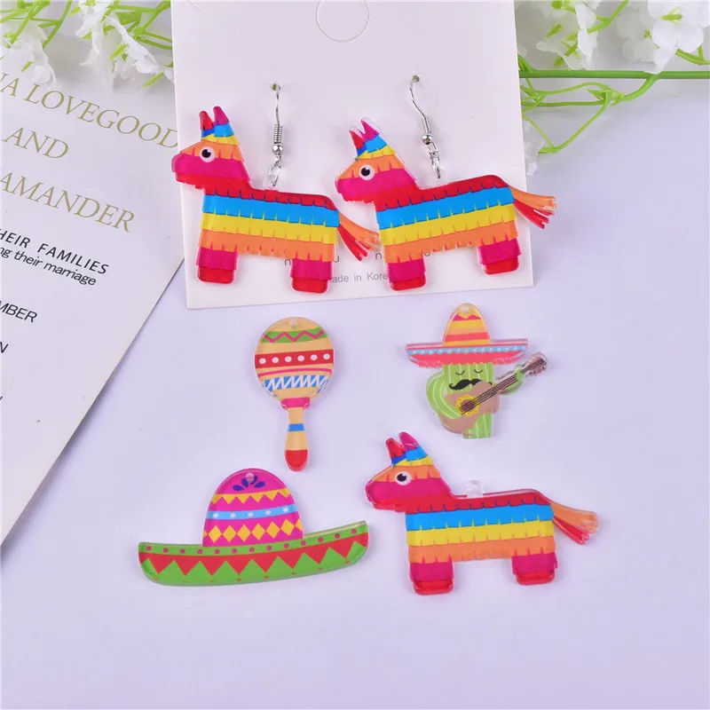 

10pcs/pack Cinco De Mayo Carnival Cactus Horse Hat Arcylic Charms for DIY Jewelry Finding