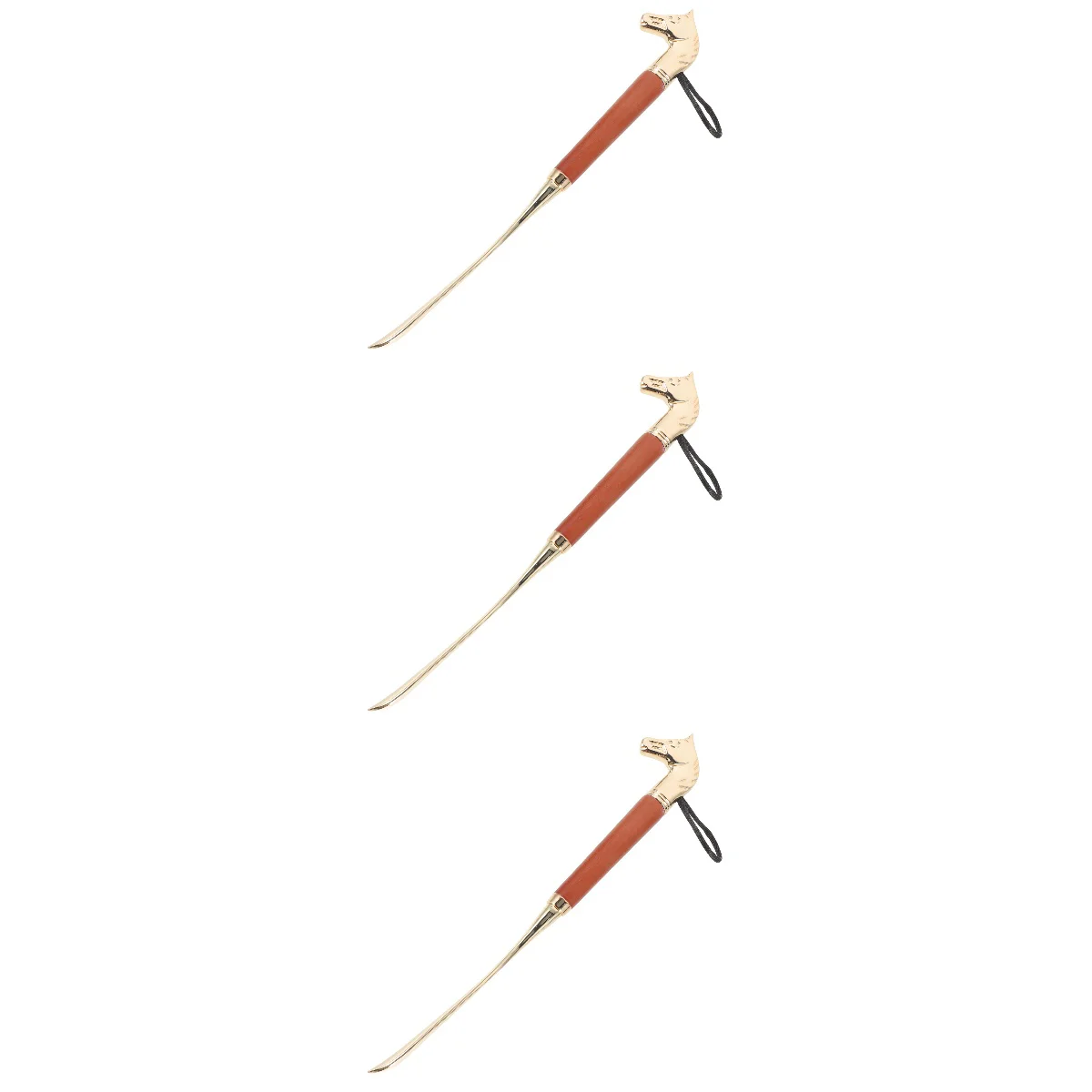 

3 Pieces Shoehorn Lifter Home Helper Brass Pulls Lion Head Household Travel Alloy Gold Plating Shoes Shop Elder Tools