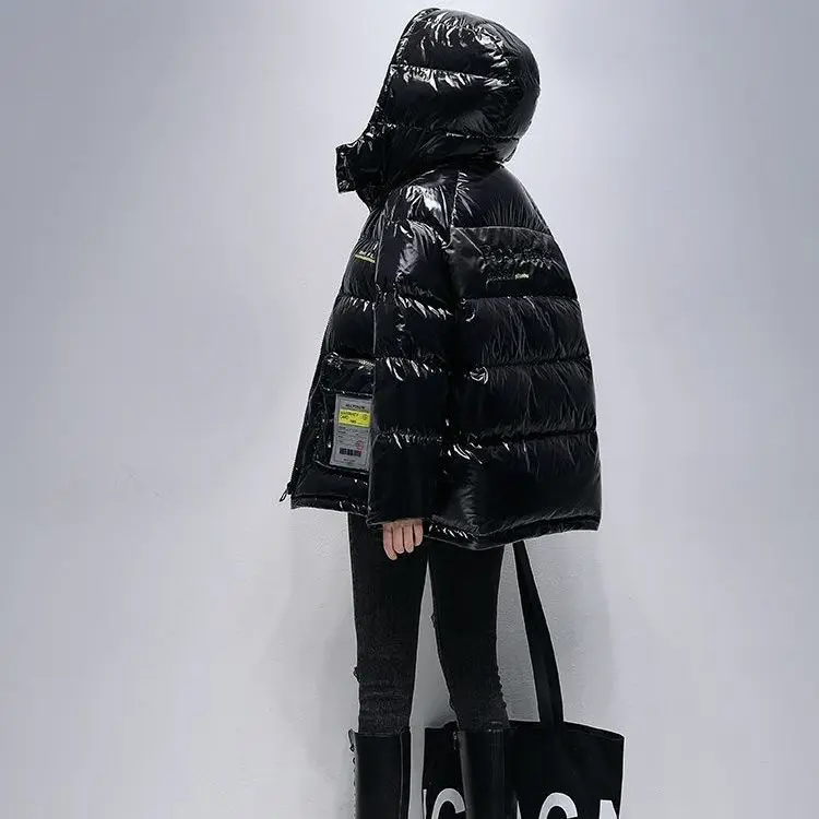 Hooded Down Women's Parka Fashion Mid-length Jacket Coat Bright Gloosy Padded Jacket Loose Warm Cotton Padded News Clothes S52