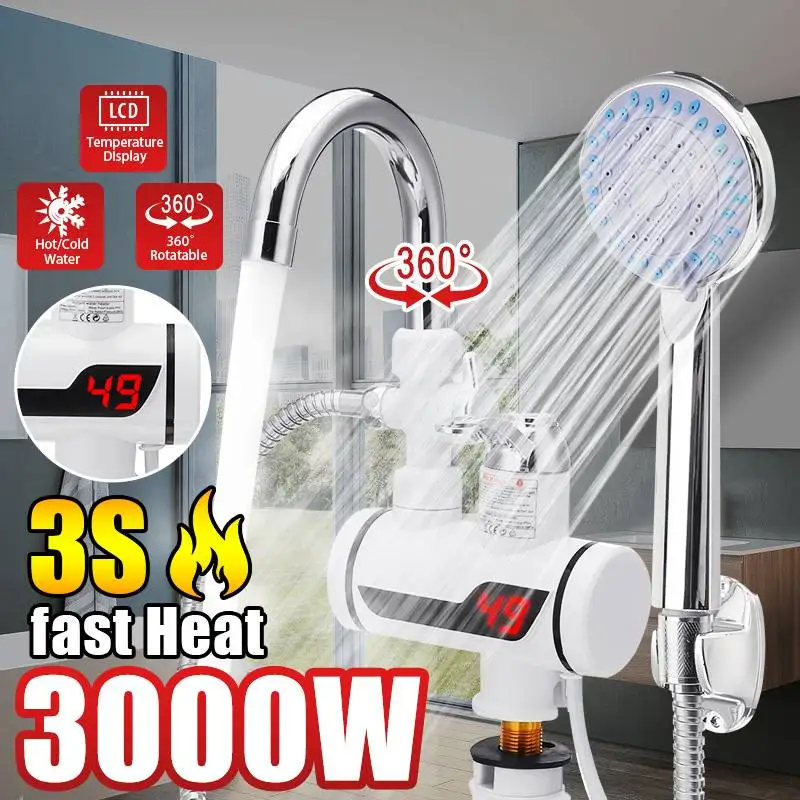 

EU Plug 3000W Electric Thankless Mini Instant Hot Water Heater 220V bathroom Faucet Tap Heating 3 Seconds Instant Heating