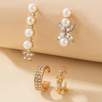 4pcs women ear studs flower shape rhinestones jewelry electroplating sparkling stud earrings for daily wear