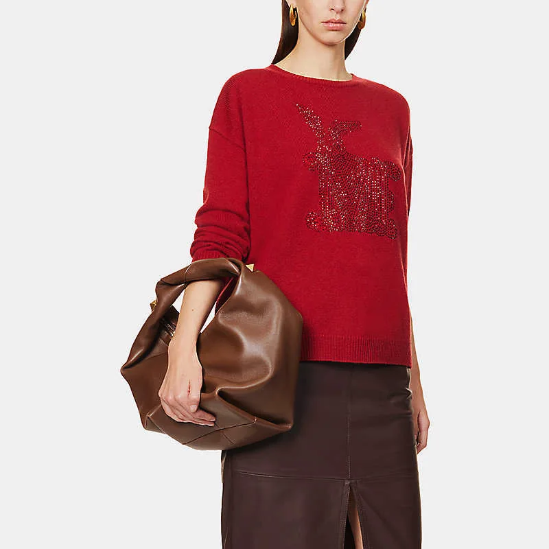 

Women's Cashmere Letter Pullover Red White Round Neck Long Sleeve Loose Sweater Women Autumn Winter