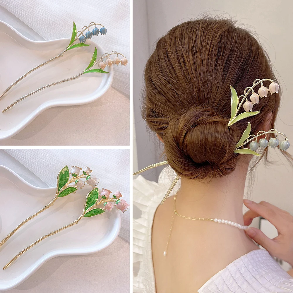 

Elegant Flower Hair Claws Headwear For Women Girls Trendy Metal Hair Sticks Ornament Bell Orchid Hair Accessories Heawear Tiara