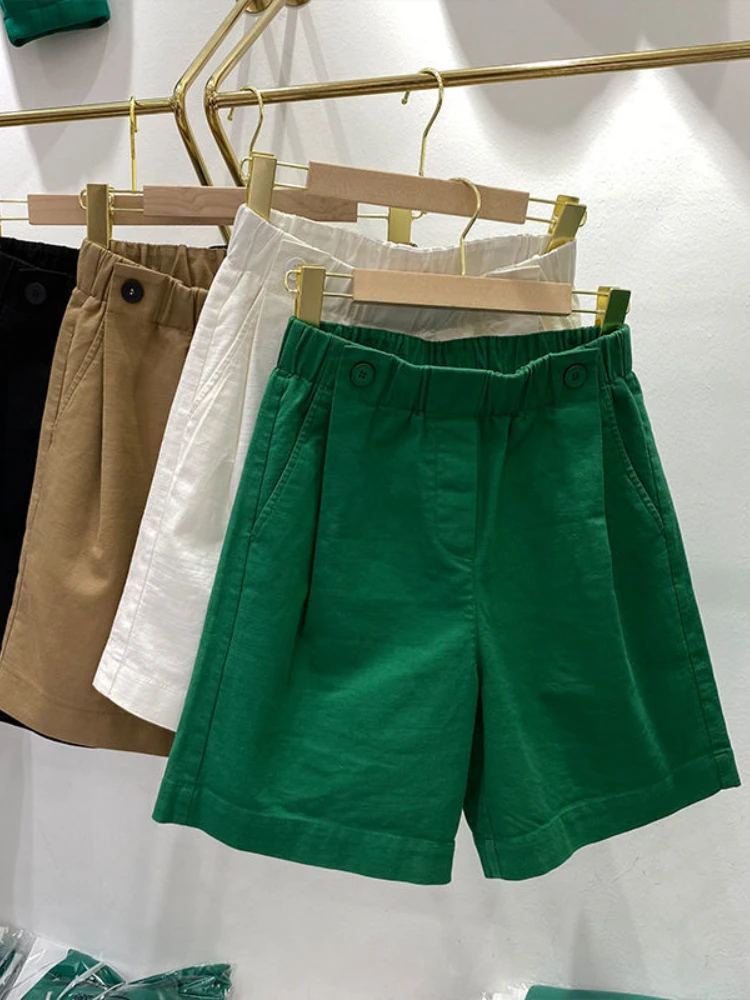 

2023 Women's Summer Shorts The New Elastic Waist Design Five-point Pants Sports Casual High Waisted Shorts 100% Cotton Female St