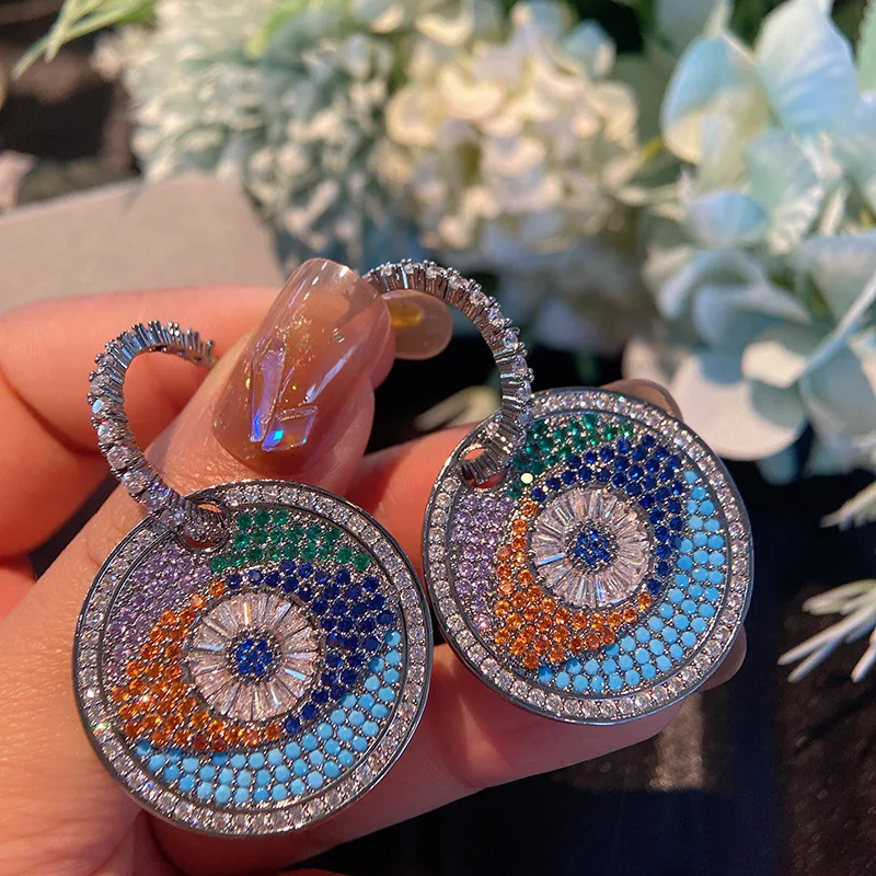 

Luxury Exaggerated Colorful Stone Eye Earrings Micro-inlaid with Mixed-color Cubic Zirconia Earrings Female C-ring Women