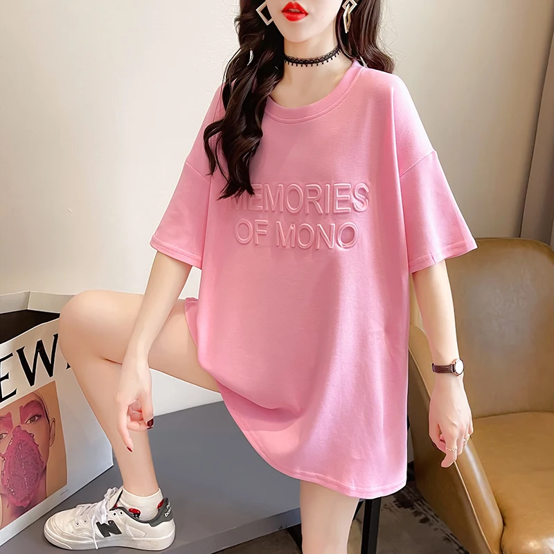 

2065【Real Shot Nett】Short-SleeveTT-shirt Women's Summer2021New Korean Style round Neck Student Top Large Size Women's Clothing