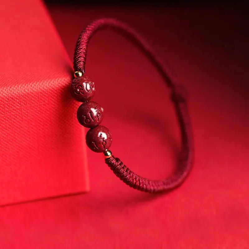 

Cinnabar six character proverb red rope bracelet for men and women high content purple gold sand benmingnian