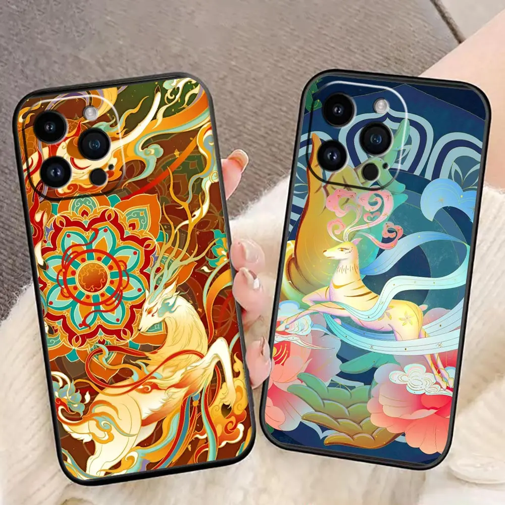 

iphone 14 Funda Case For Apple 14 13 12 11 Pro XS Max Mini X XR SE 2020 2022 8 7 6S 6 Plus 5 5S Case Dunhuang Nine-Colored Deer