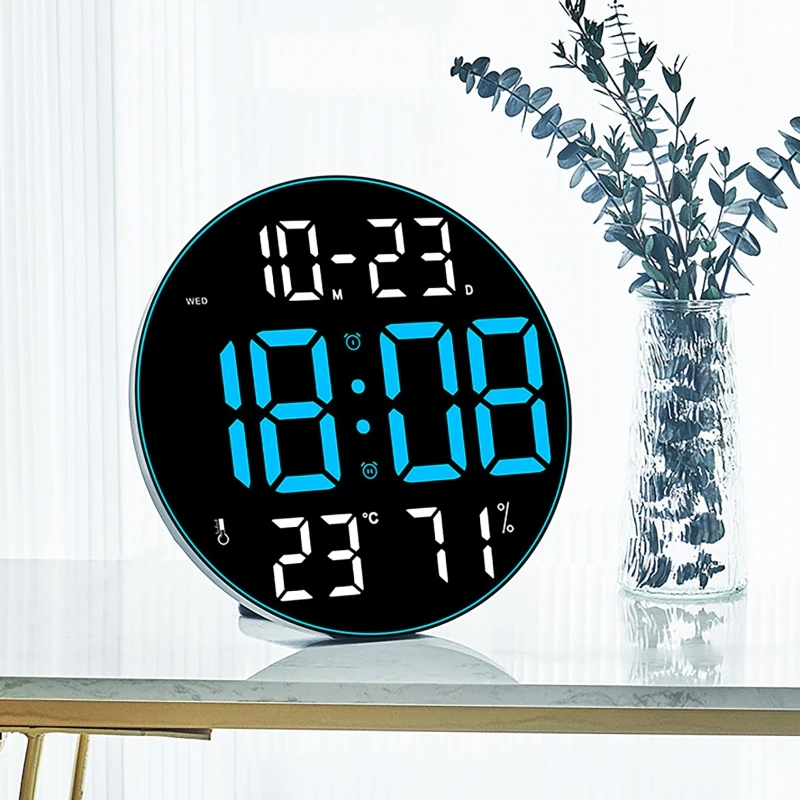 

12 Inch Big Digital Wall Clock LED Round Large Screen Silent Time Week Date Temp Humidity Smart Electronic Clock Remote Control