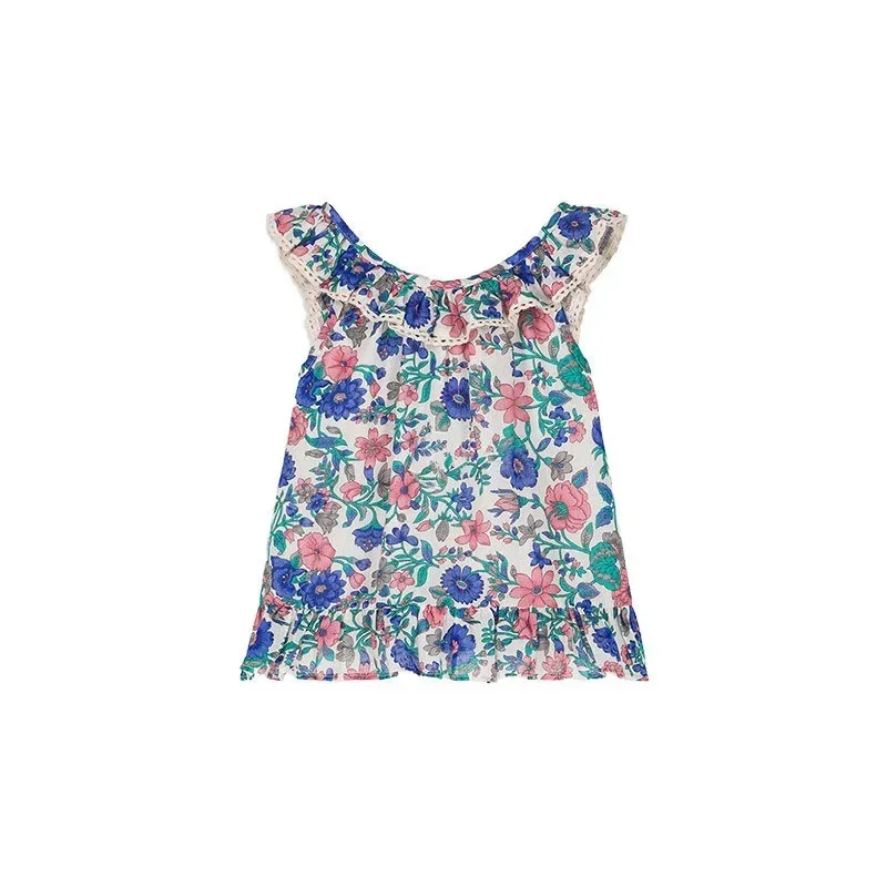 Корейские Детские рубашки и шорты для девочек праздничный Топ без рукавов с