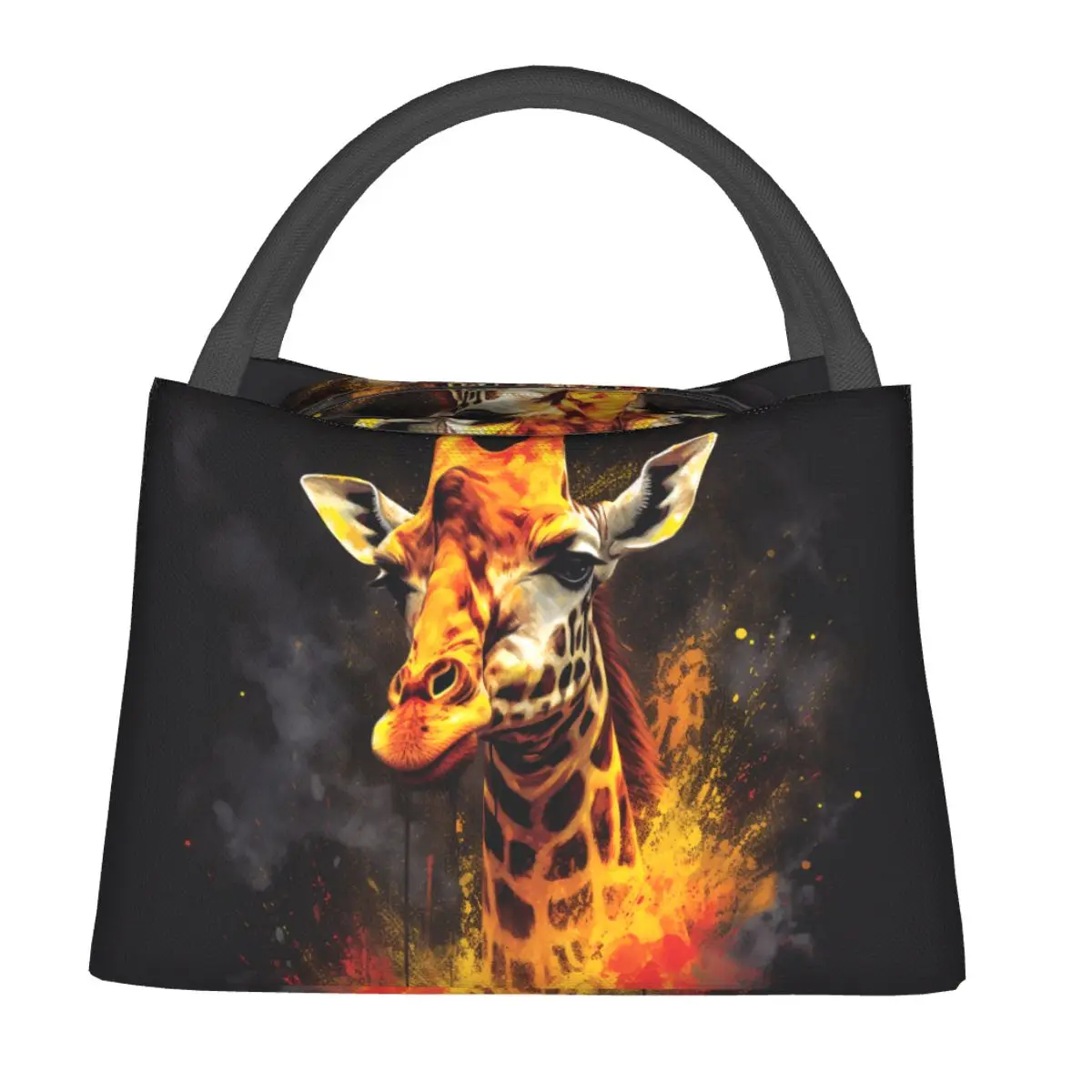 

Giraffe Lunch Bag For Girls Flames Animal Head Graphic Lunch Box Casual Picnic Cooler Bag Portable Oxford Thermal Tote Handbags