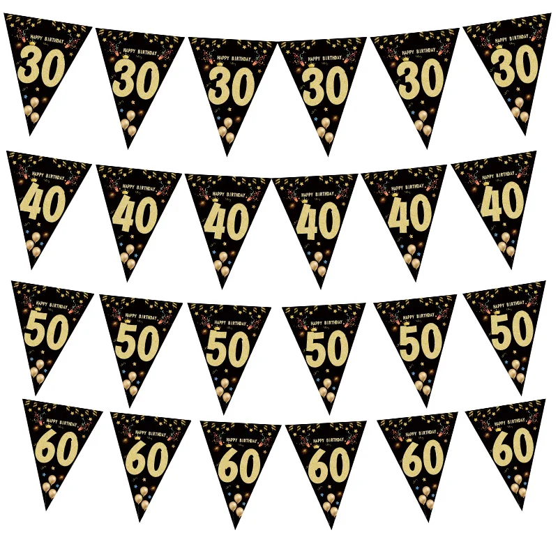 30 40 50 60 Year Happy Birthday Paper Banner Birthday Party Decorations Adult Garland Birthday Anniversaire 30/40age Black Flags