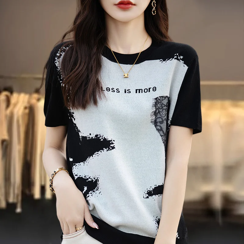 Женская летняя вязаная футболка из вискозы с коротким рукавом