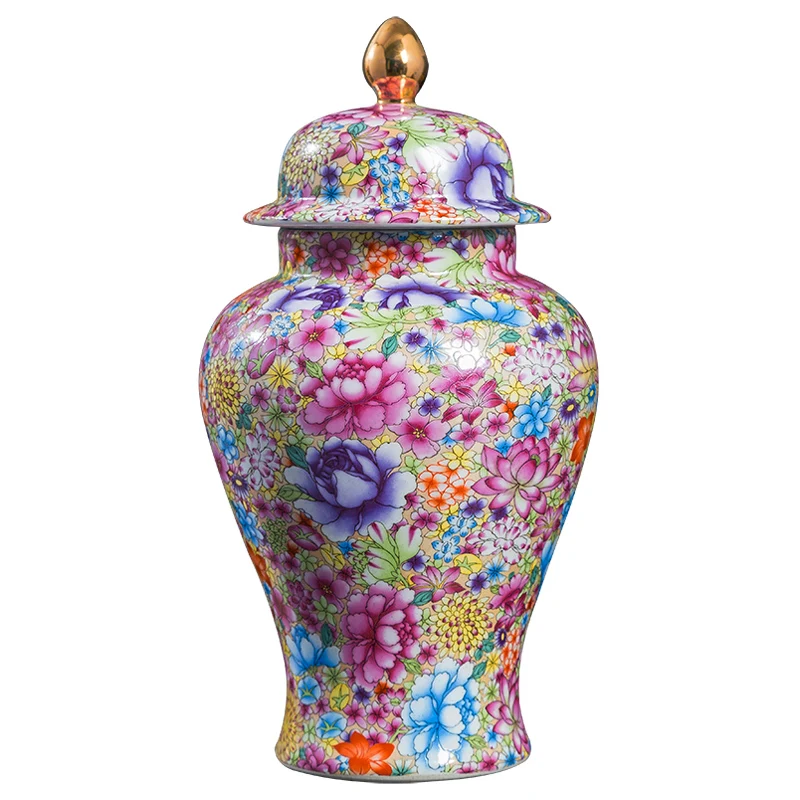 

Фарфоровая эмаль Цзиндэчжэнь общий танк в китайском стиле украшение для гостиной Большая Ваза Цветочная ваза