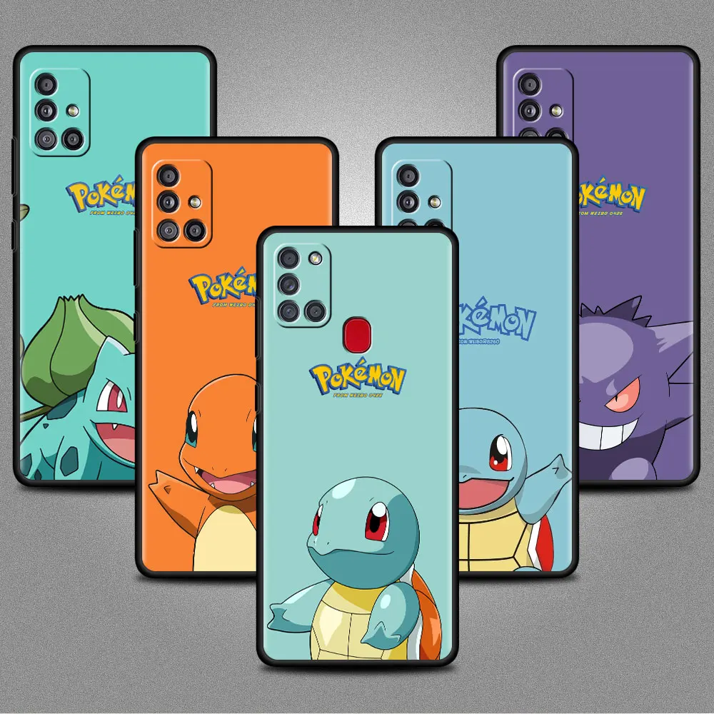 

Black Case For Samsung Galaxy A12 A51 A52 A21s A71 A32 A31 Luxury Phone Bumper Fundas A72 A41 A11 Cover Pikachu Charmander Genga