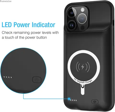Магнитный чехол для беспроводного зарядного устройства для iPhone 15 Pro Max, чехол Power для зарядки Magsafe, чехол для аккумулятора Power Bank