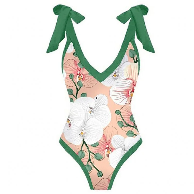 Slim sexy one piece swimsuit suit 2 piece sets women outfit wrap chest halter swimsuit print beach long skirt suit spring 2023