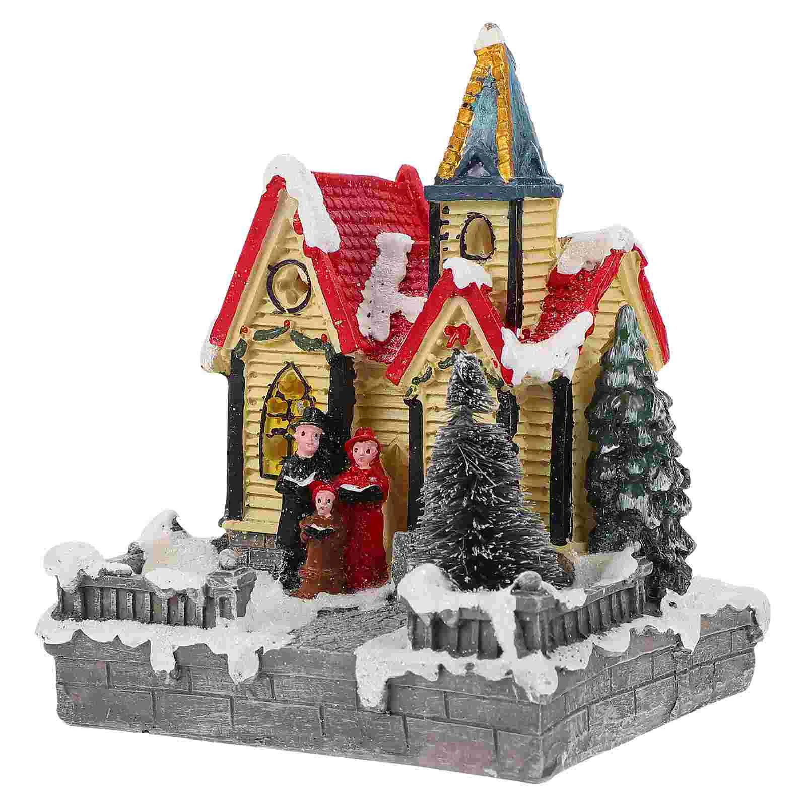 

Christmas House Villageup Light Ornament Glowing Scene Resin Winter Figurines Mini Miniature Snow Holiday Toppers Cake Ornaments