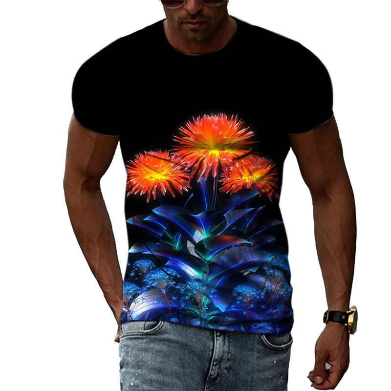 

Summer Fashion Flower Graphic T Shirt Men Casual 3D Printed Tshirt Short Sleeve Tees Hip Hop Trend Harajuku Tops Mens Clothing