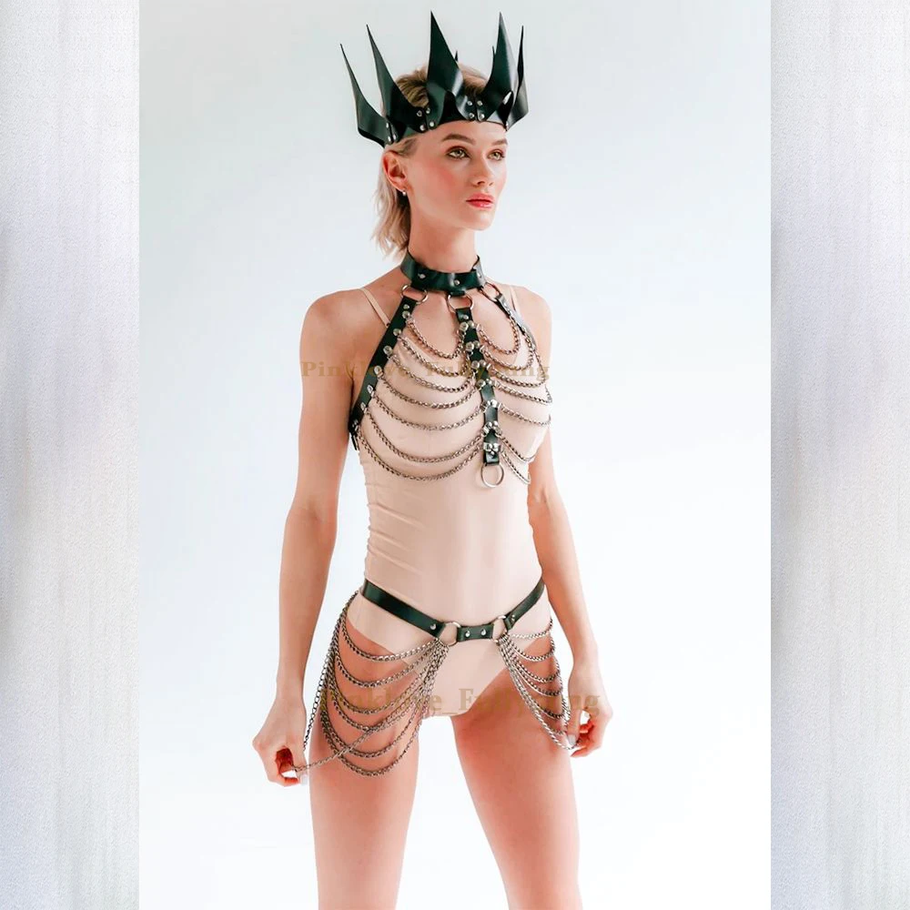 Женский винтажный кожаный Бандаж с кисточками и цепочкой | Женская одежда