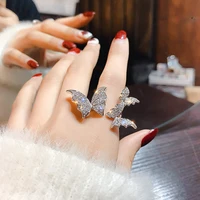 elegant butterfly zircon rings for women 2022 open adjustable shine rhinestone rings simple temperament jewelry for girls gifts