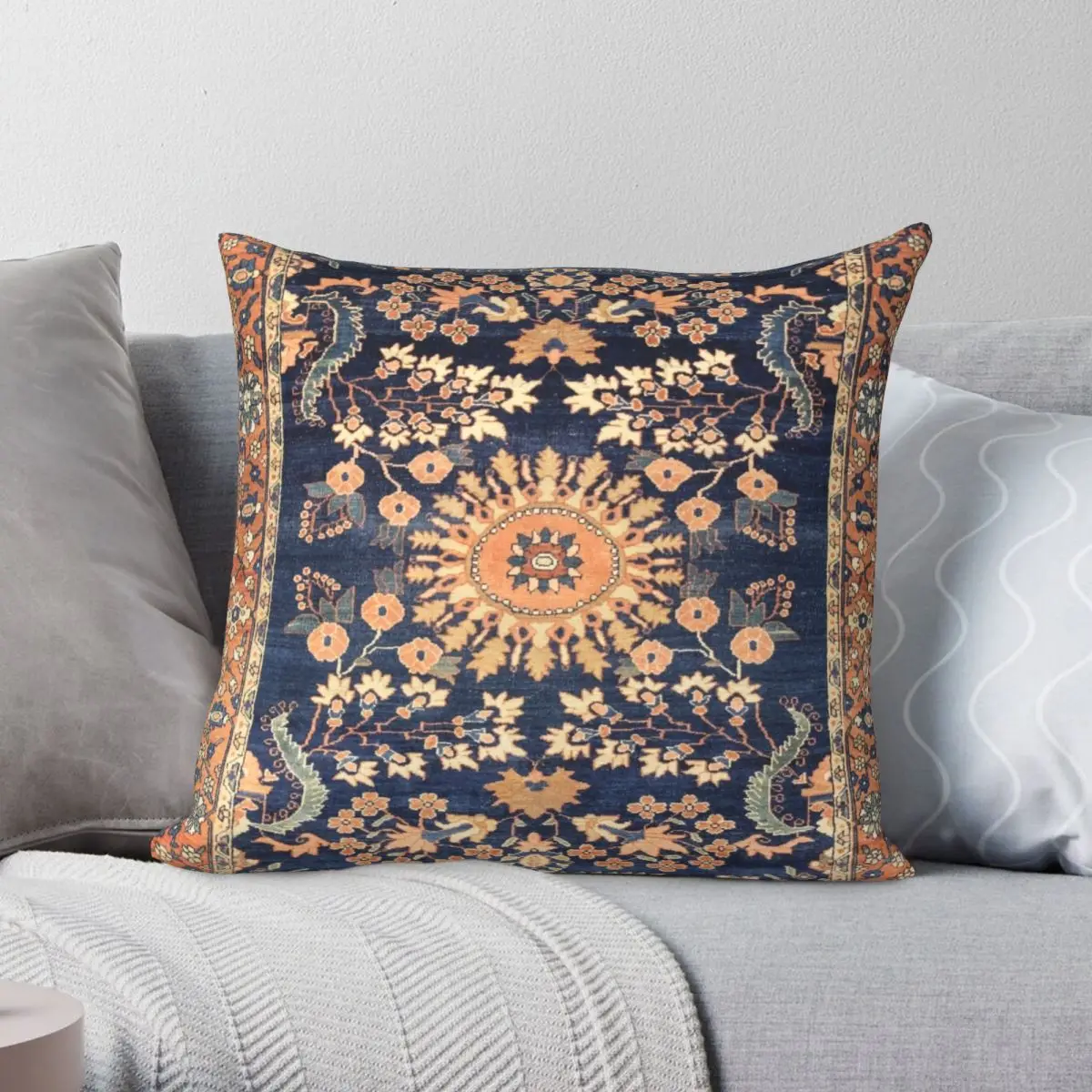 

Sarouk Persian Floral Rug Print Pillowcase Polyester Linen Velvet Creative Zip Decorative Throw Pillow Case Car Cushion Cover