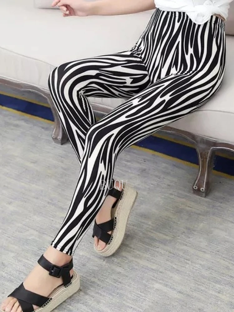 

Stripe Print Black Sexy Leggings Fitness Pants sport leggings women Gym Elastic Workout Leggins High Waist Trousers BUQU