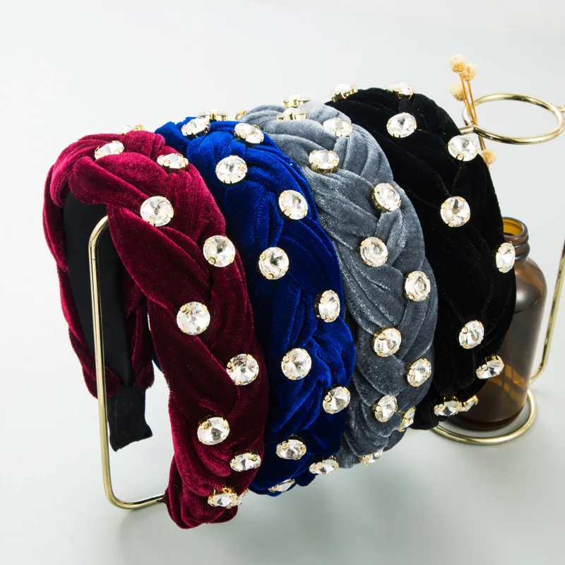 

Women Girls Velvet Braid Rhinestone Hairband Headband Hair Jewelry Hair Accessories