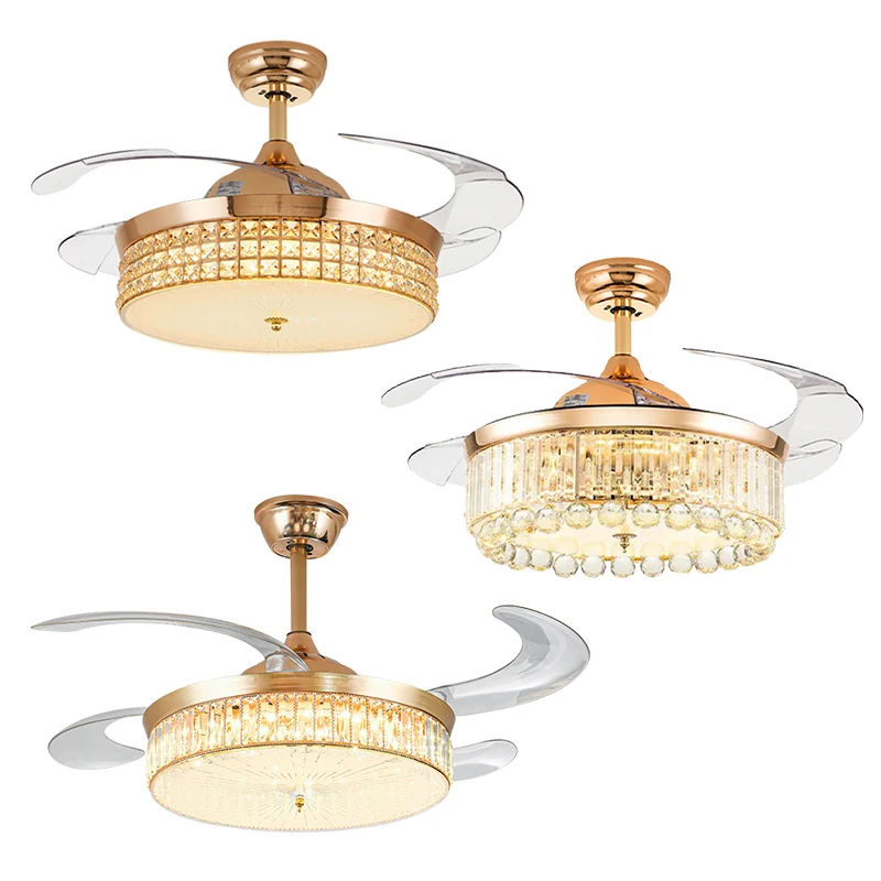 

Luxury LED Crystal Ceiling Fans with Light and Remote Control Gold New Lustre Home Intellectual for Living Room Ceiling Lamps