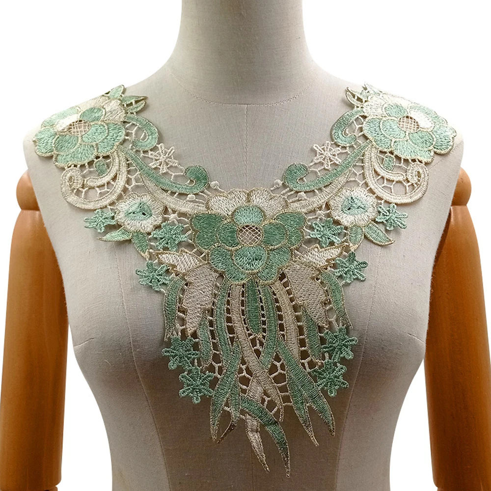 

Green Flower Fabric Neckline Collar Venise Lace Sewing Dress Costume Applique Trim Craft