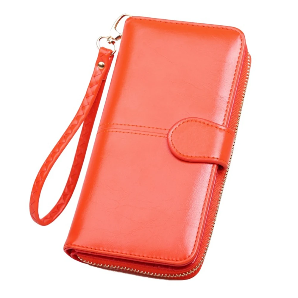 Vintage Detachable Lanyard Oil Wax Leather Long Wallet Ultra-thin Large Capacity Coin Purse Women Girls ארנק
