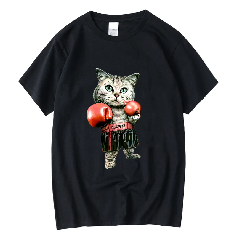 

2022 New Men's T-Shirt Top Quality 100% Cotton Fun T-Shirt Boxing Cat Print Fashion Casual Men's Top T-Shirt Cool T-Shirt