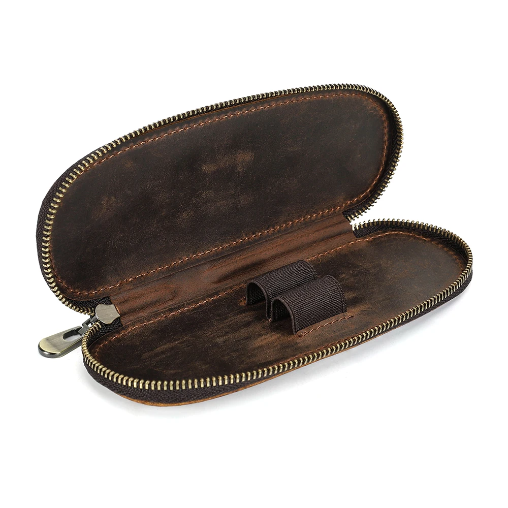 

Винтажный чехол для ручки из натуральной кожи Crazy Horse с 2 отделениями, маленький пенал для переноски, шариковая ручка