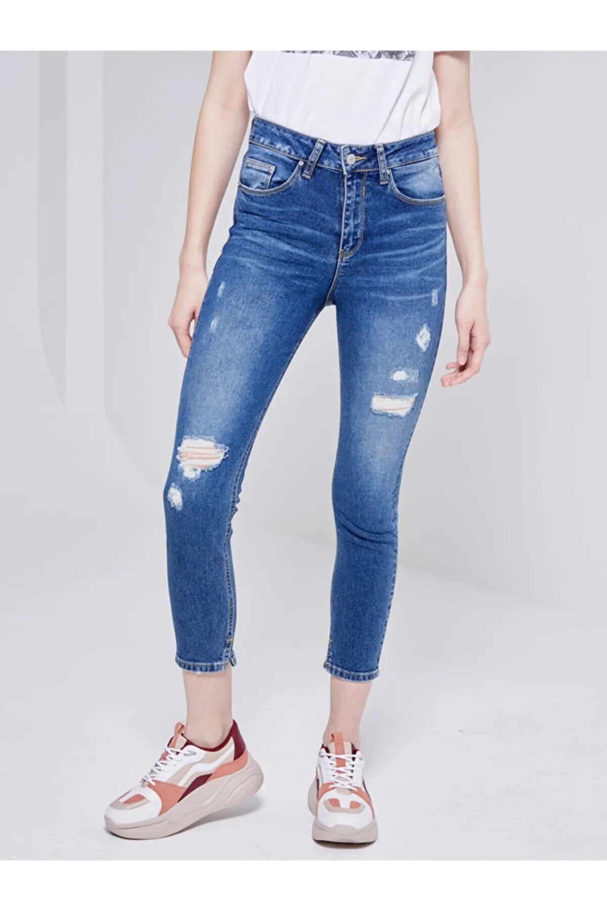 

Women's Jean Skinny Full Length High Waist Straight Pant Streetwear Female Jeans Buttons Zipper Ladies