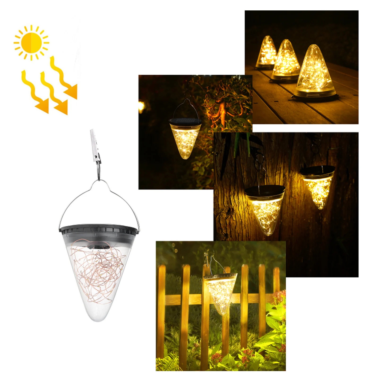

Solar LED String Cone Shape Light Warm White Garden Courtyard Outdoor Waterproof Decoration Hanging holiday decor Lamp