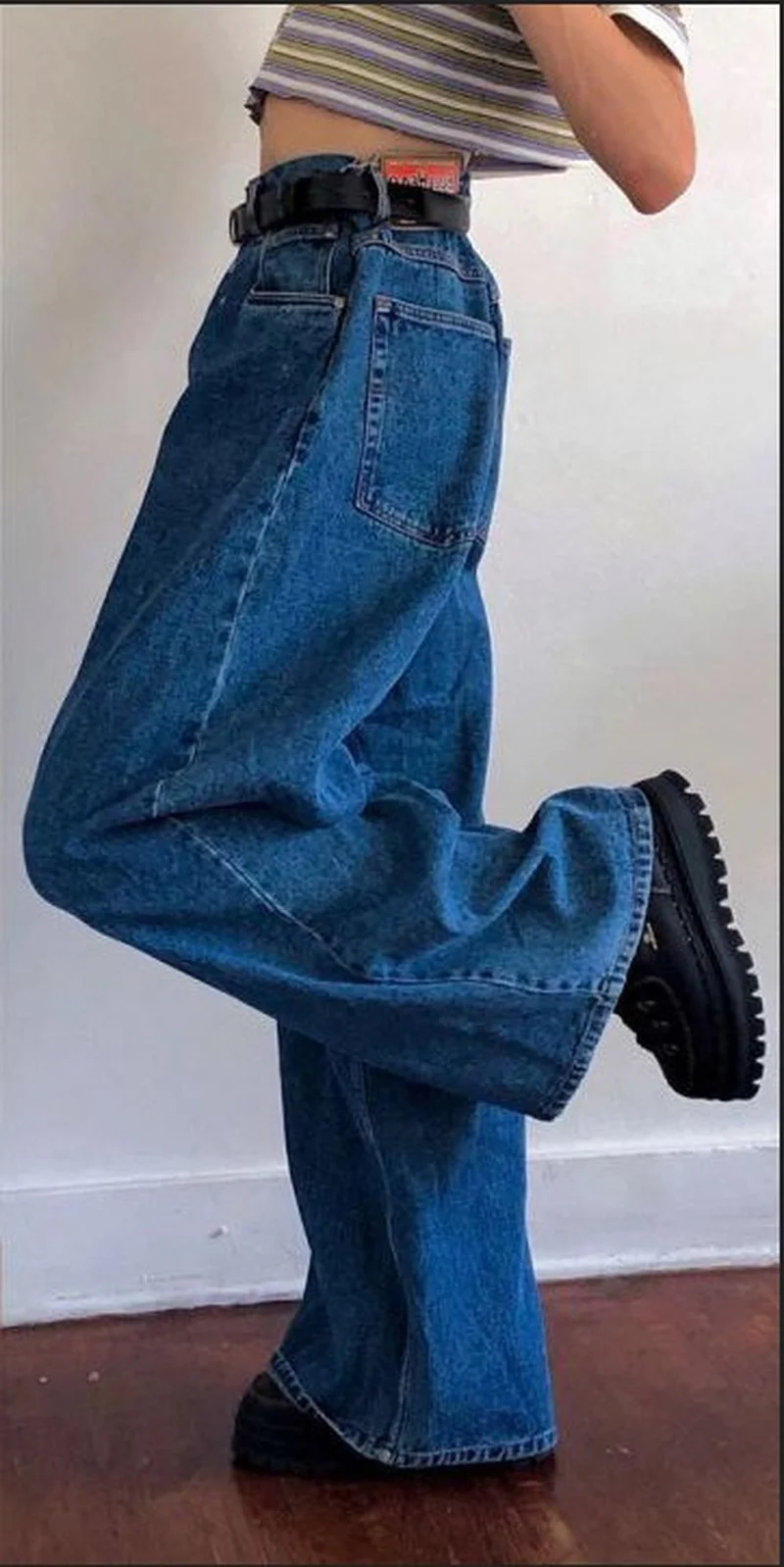 Fashion Loose Long Length Streetwear Female Pants Korean Style Women Denim Boot Cut Wide Leg Trousers Boots Casual Solid Jeans