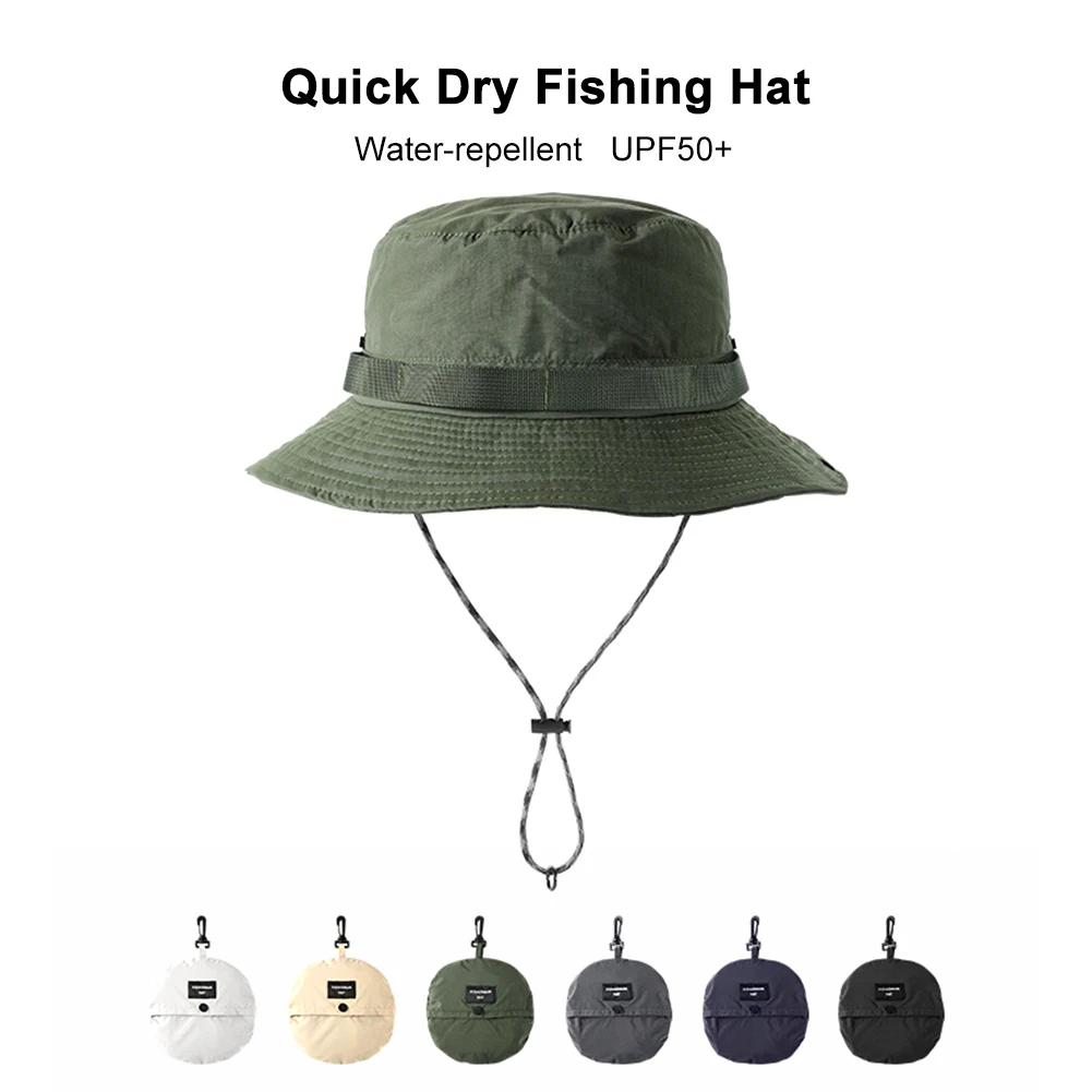 Portable Fishing Hat Quick Drying Waterproof Sun Protection Hat Folding Wide Brim Anti-UV For Fishing Camping Hiking With Bag