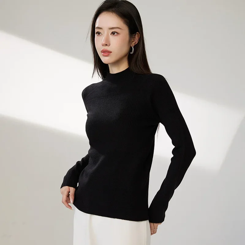 Облегающий свитер с высоким воротником до половины поло вязаный топ