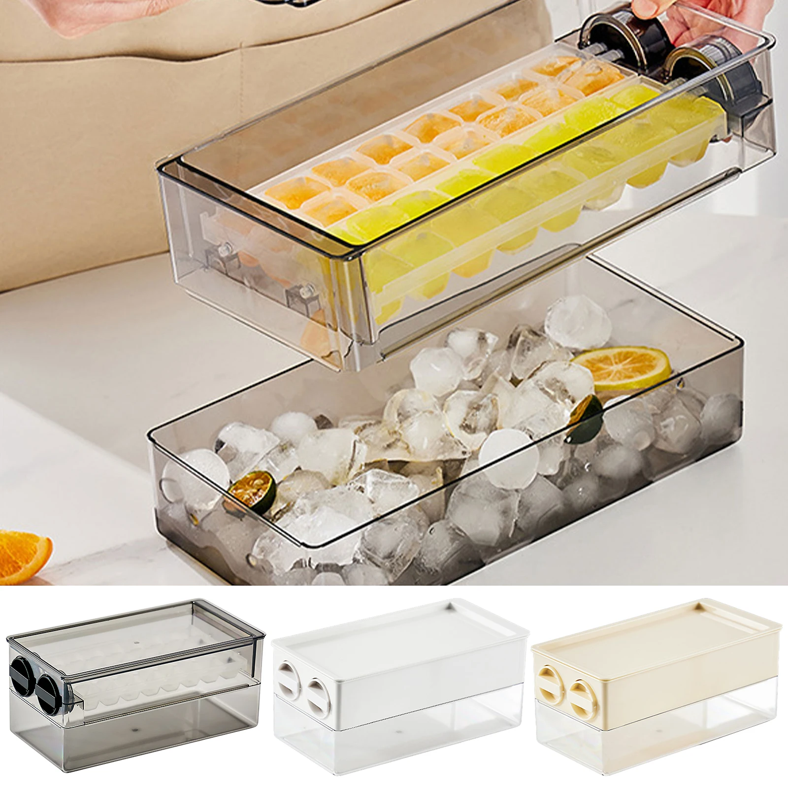

Rotating Ice Mold Ice Cube Tray With Lid And Bin Large Capacity Ice Storage Box Ice Container For Cocktails Juice Beverages