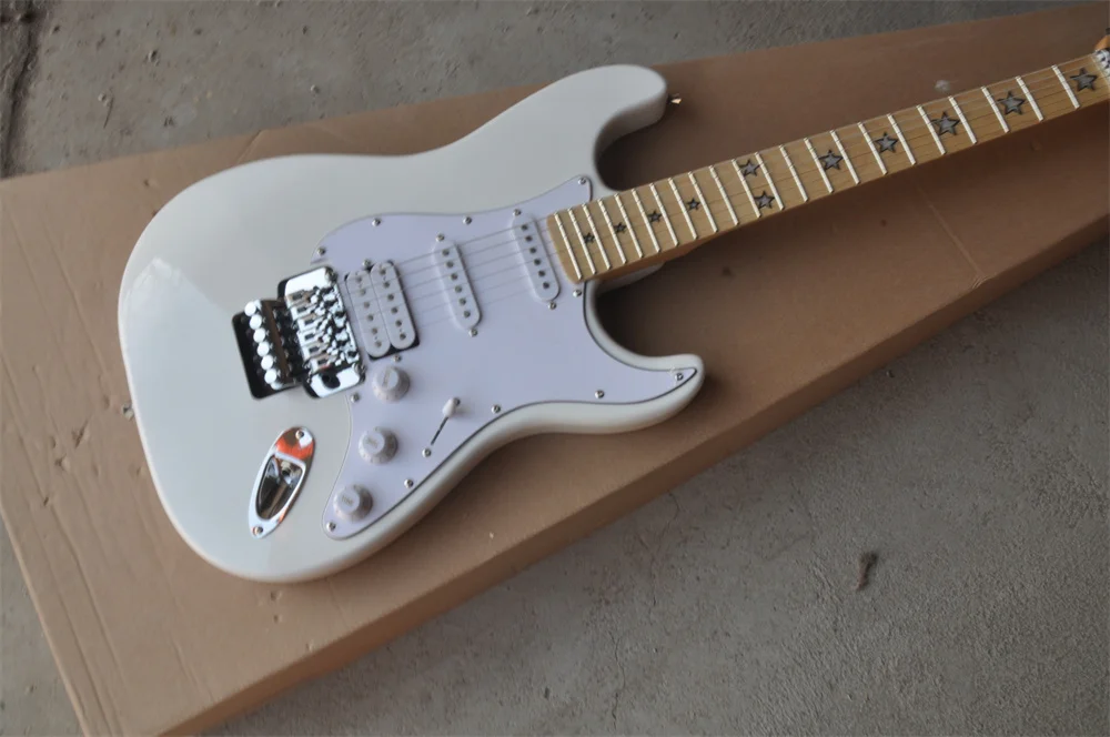 

White ST Electric Guitar Five-Star Fingerboard SSH Pickup with floyd rose bridge real photos in stock 202232