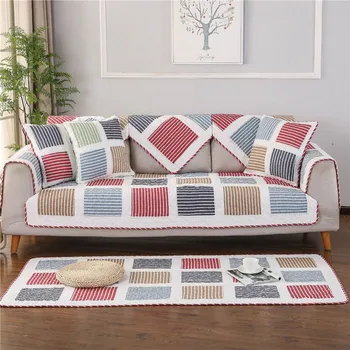 Home Plaid Cotton Quilted Sofa Cover Mat Pillow Non-slip Patchwork Sofa Back Towel Carpet Rug L-shaped Sofa Couch Furniture Case