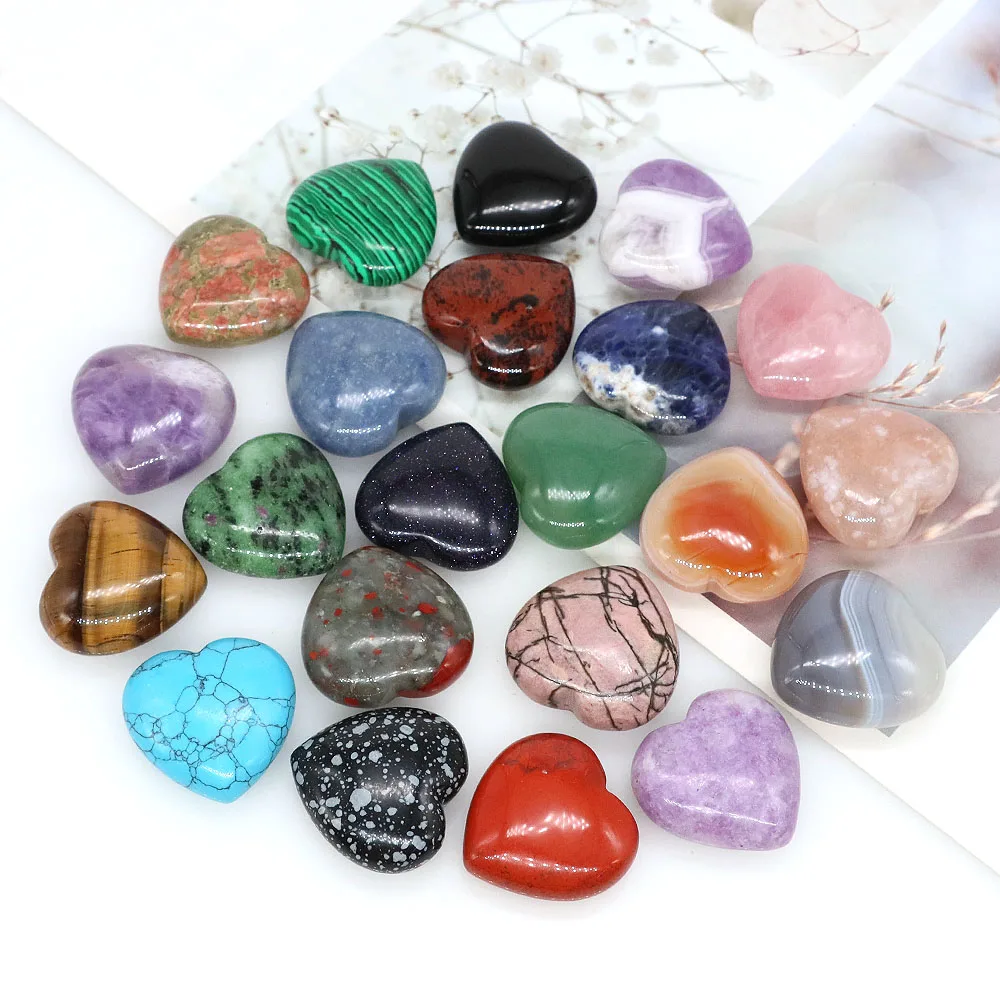 

30mm Heart Shaped Stones and Crystals Natural Amethyst Rose Quartz 7 Chakra Reiki Healing Hand Carved Love Gemstones Home Decor