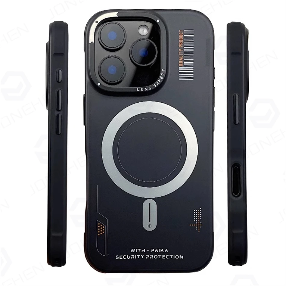 Luxury Mechanical Style Matte Magnetic Case For iPhone 16 15 13 14 Pro Max Frosted Shockrpoof Silicone Frame Cover Magsafe