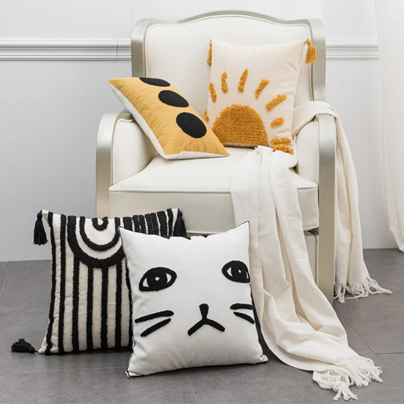 

High Quality Tufted Cushion Cover With Tassel Nordic INS Style Model Room Bedroom Bed Sofa Bay Window Backrest Throw Pillow Case
