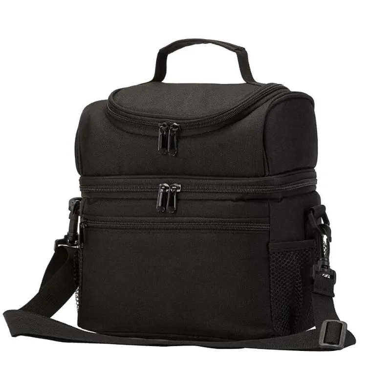 Two-tiers Thermal Insulated Lunch Bag for Kids School Women Office Blue Black Camping Picnic Pouch | Storage Bags