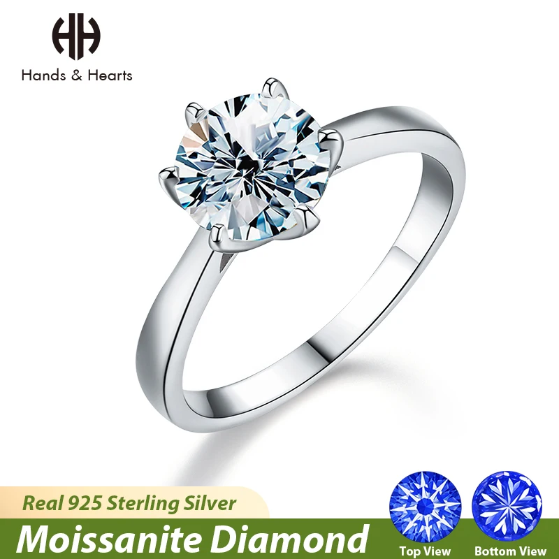 

H & H Real 0.5-1ct D Color Moissanite Diamond Rings for Women Original 925 Sterling Silver Engagement Wedding Luxury Jewelry