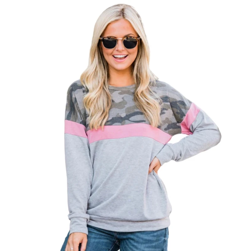 

CPDD Women Long Sleeve Drawstring Hoodies Camouflage Colorblock Patchwork Sweatshirt Loose Pullover Tunic Tops with Pocket