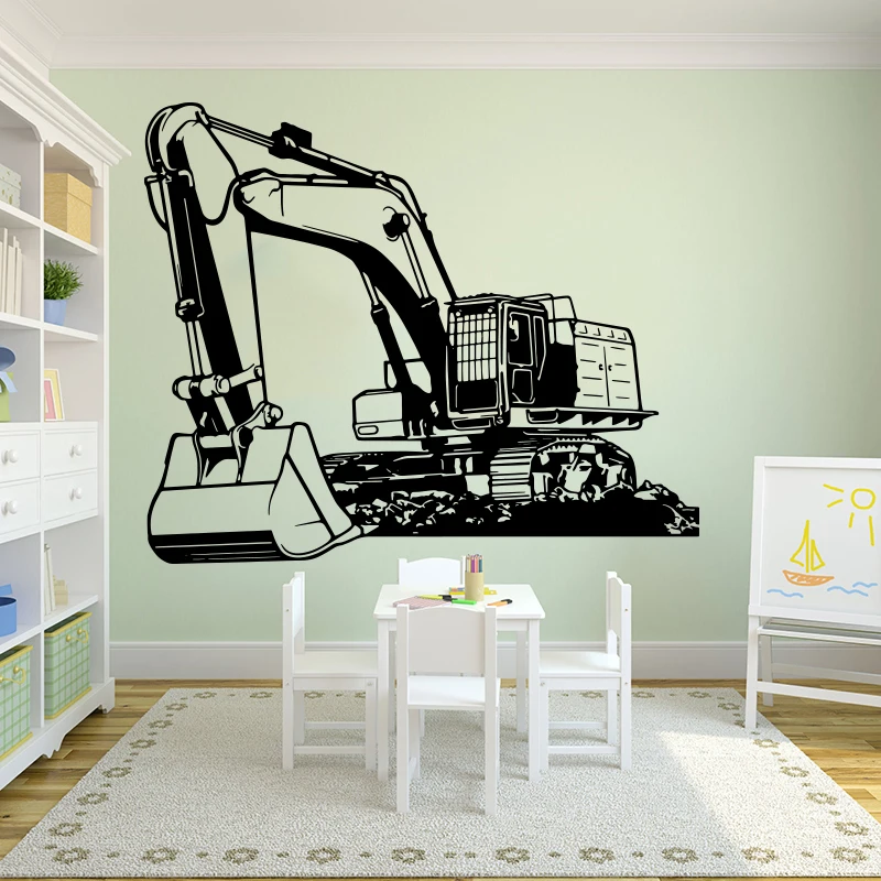 

Large Heavy Equipmen Excavator Digger Wall Sticker Kids Room Nursery Cartoon Building Truck Construction Decal Mural