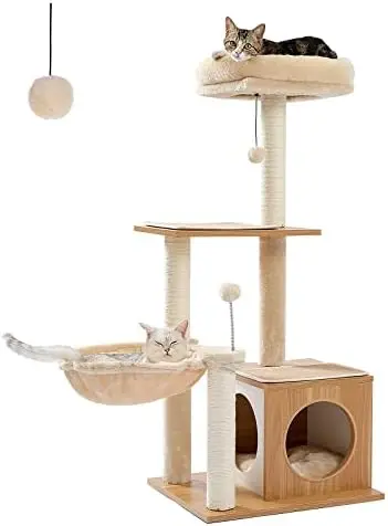 

Современная башня для кошачьего дерева для домашних кошек, многоуровневый игровой домик для кошек с большим Кондо, просторный гамак, уютный верхний окунь, Когтеточка
