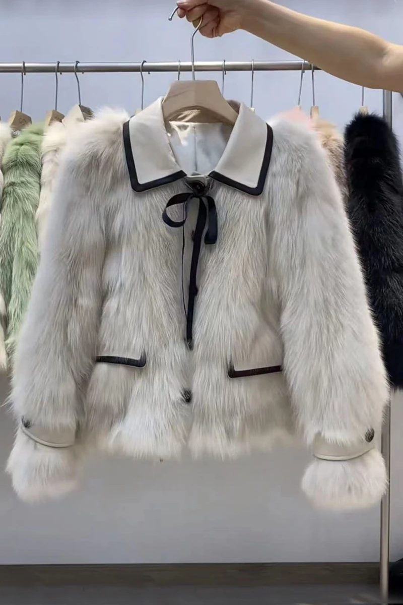 Nagodo Winter Jacket Women 2022 New Thicken Warm Sweet Faux Fox Wool Fur Coat Lapel Collar Furry Fluffy Short Coats abrigos